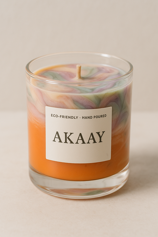 Personalized AKAAY Hand Poured Scented Candle, Marbled Swirl Design, Glass Container